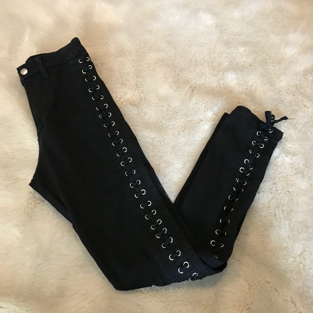 Black Lace Up Jeans